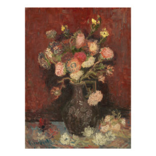 Vase mit chinesischen Astern und Gladiolen van Gog Fotodruck