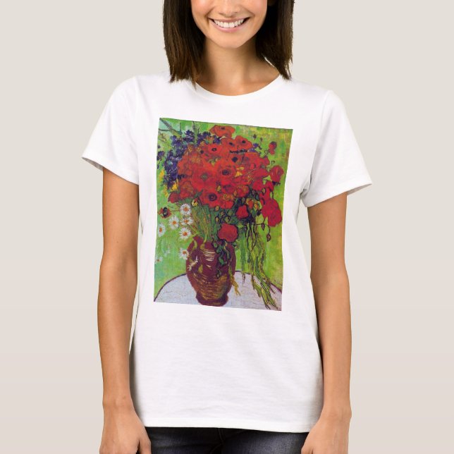 Vase mit Cornblumen und Pflaumen, Van Gogh T-Shirt (Vorderseite)