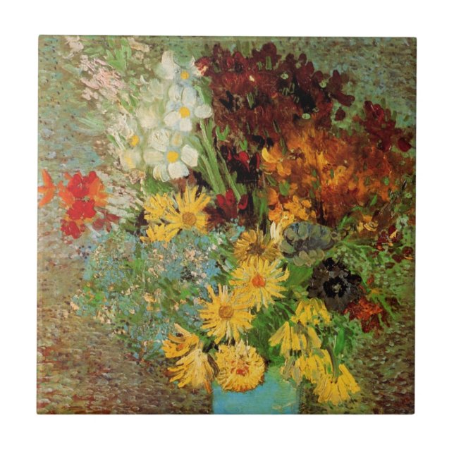 Vase mit Daisies und Anemones von Vincent van Gogh Fliese (Vorderseite)