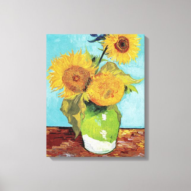 Vase mit drei Blume von Vincent Van Gogh Leinwanddruck (Vorderseite)