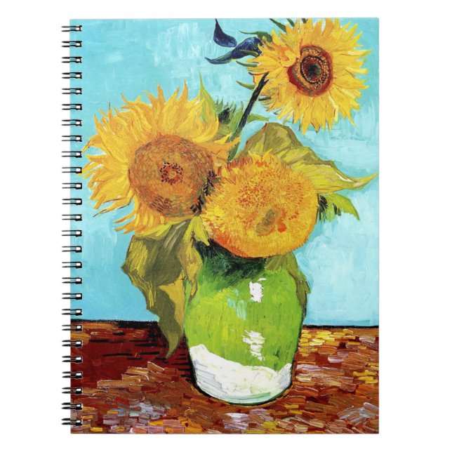 Vase mit drei Sonnenblumen (1888) Van Gogh-Spirale Notizblock (Vorderseite)