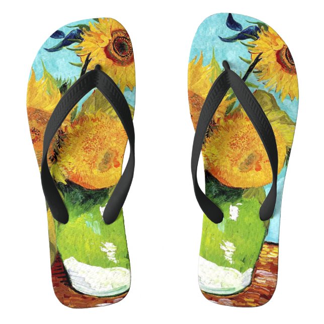 Vase mit drei Sonnenblumen (1888) Van Gogh Unisex Flip Flops (Fußbett)