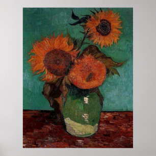 Vase mit drei Sonnenblumen, van Gogh Poster