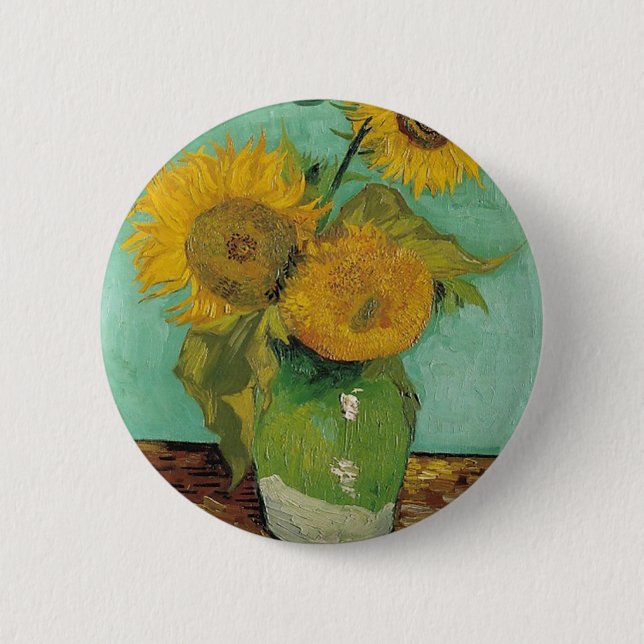Vase mit drei Sonnenblumen, Vincent van Gogh Button (Vorderseite)
