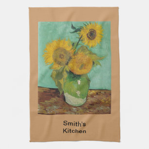 Vase mit drei Sonnenblumen, Vincent van Gogh Küchentuch
