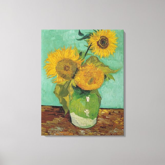 Vase mit drei Sonnenblumen, Vincent van Gogh Leinwanddruck (Vorderseite)