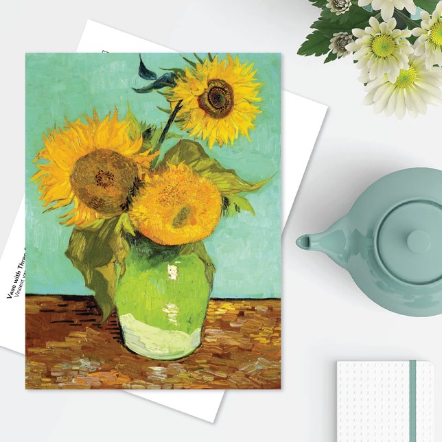 Vase mit drei Sonnenblumen Vincent van Gogh Postkarte (Von Creator hochgeladen)