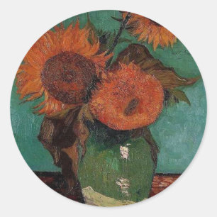 Vase mit drei Sonnenblumen, Vincent van Gogh Runder Aufkleber
