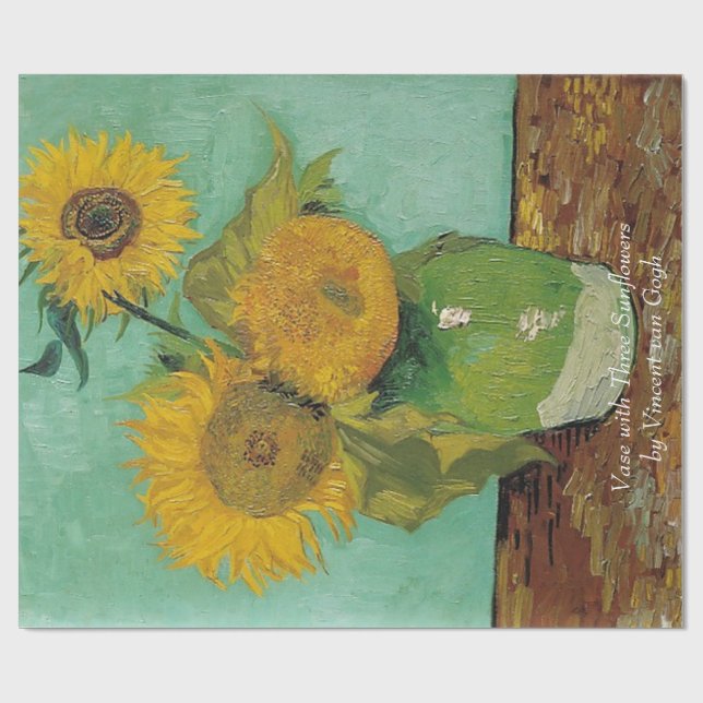 Vase mit drei Sonnenblumen von Vincent van Gogh. Geschenkpapier (Flach)