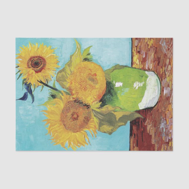 Vase mit drei Sonnenblumen von Vincent Van Gogh Seidenpapier (Vorderseite)
