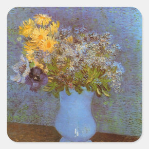 Vase mit Flieder und Gänseblümchen von Vincent van Quadratischer Aufkleber