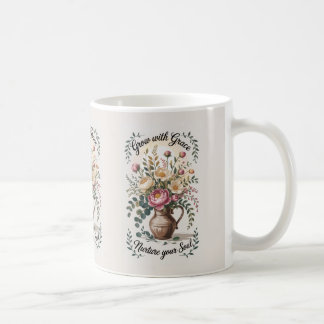 Vase mit Florals wachsen mit Grace Zitat Kaffeetasse