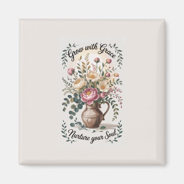 Vase mit Florals wachsen mit Grace Zitat Magnet (Vorne)