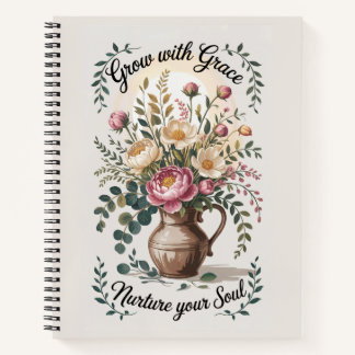 Vase mit Florals wachsen mit Grace Zitat Notizbuch