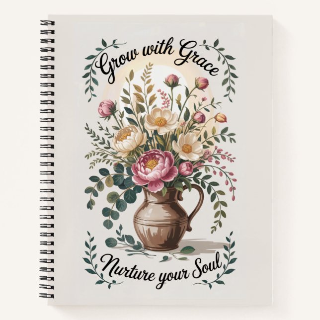 Vase mit Florals wachsen mit Grace Zitat Notizbuch (Vorderseite)