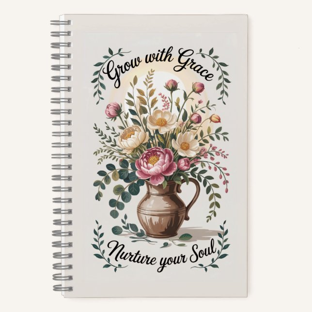 Vase mit Florals wachsen mit Grace Zitat Notizbuch (Vorderseite)