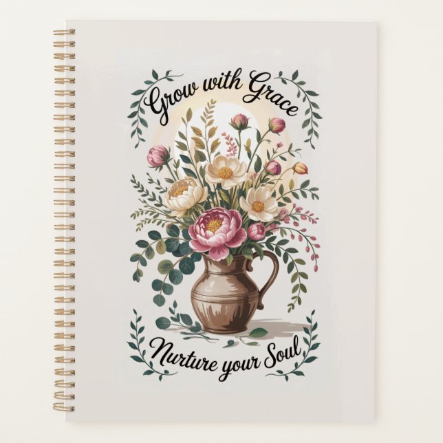 Vase mit Florals wachsen mit Grace Zitat Planer (Vorderseite)