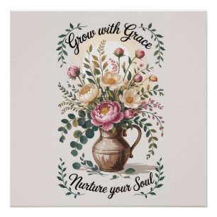 Vase mit Florals wachsen mit Grace Zitat Poster