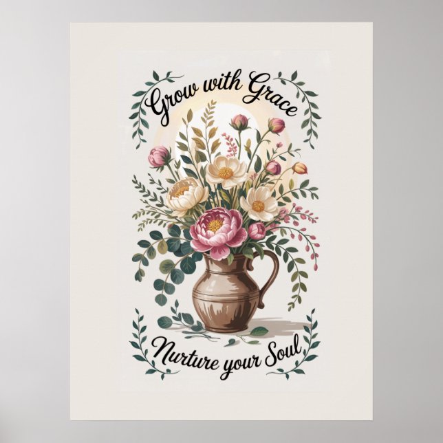 Vase mit Florals wachsen mit Grace Zitat Poster (Vorne)