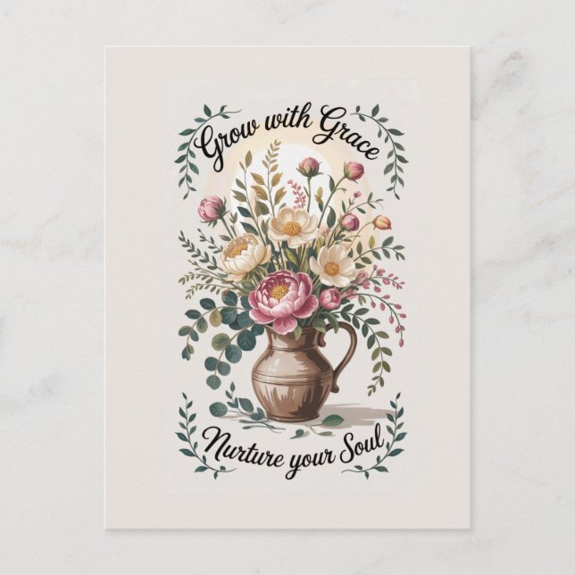 Vase mit Florals wachsen mit Grace Zitat Postkarte (Vorderseite)