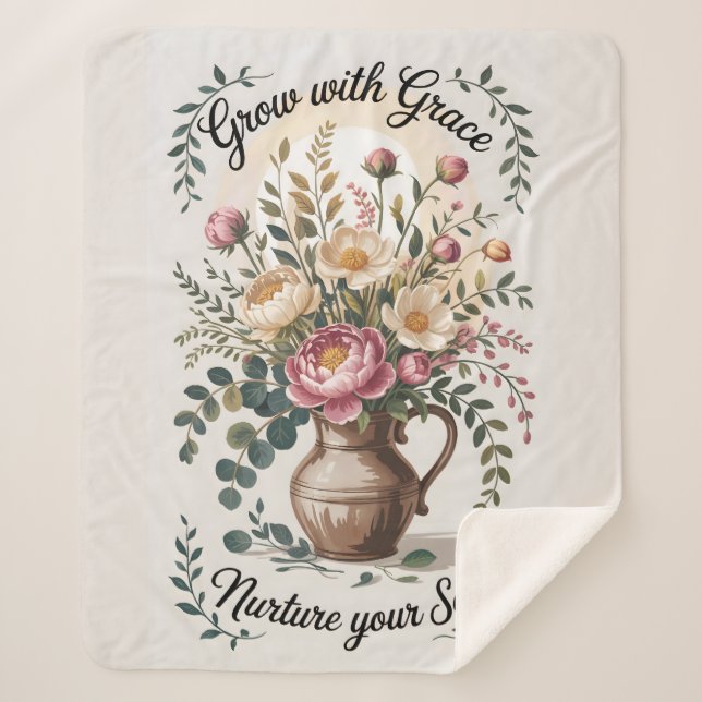 Vase mit Florals wachsen mit Grace Zitat Sherpadecke (Vorderseite)