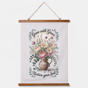 Vase mit Florals wachsen mit Grace Zitat Wandteppich Mit Holzrahmen