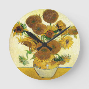 Vase mit fünfzehn Sonnenblumen durch Vincent van Runde Wanduhr