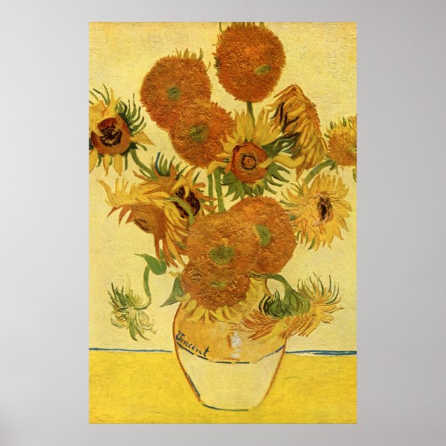 Vase mit fünfzehn Sonnenblumen, Van Gogh Fine Art Poster (Vorne)