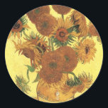 Vase mit fünfzehn Sonnenblumen, Vincent van Gogh Runder Aufkleber<br><div class="desc">Vase mit fünfzehn Sonnenblumen,  Vincent van Gogh</div>