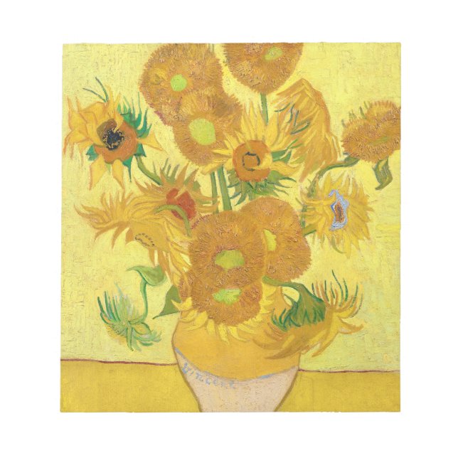 Vase mit fünfzehn Sonnenblumen von Vincent Van Gog Notizblock (Vorderseite)