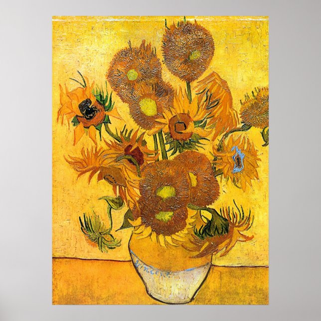 Vase mit fünfzehn Sonnenblumen von Vincent van Gog Poster (Vorne)