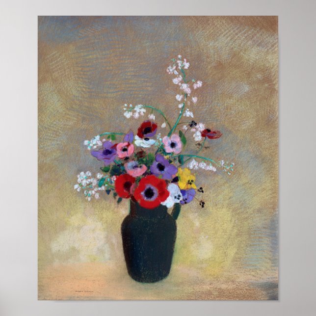 Vase mit gemischten Blume, Redon Poster (Vorne)