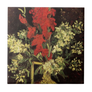 Vase mit Gladioli, Nelken von Vincent van Gogh Fliese