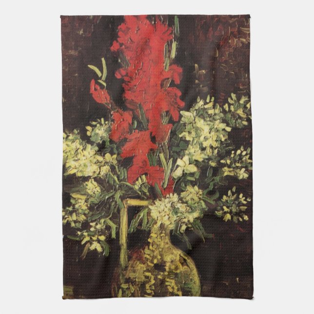 Vase mit Gladioli, Nelken von Vincent van Gogh Geschirrtuch (Vertikal)