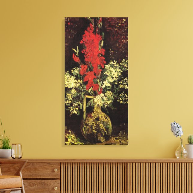 Vase mit Gladioli, Nelken von Vincent van Gogh Leinwanddruck (Insitu (Wohnzimmer))