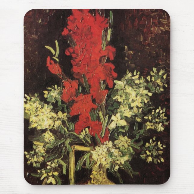 Vase mit Gladioli, Nelken von Vincent van Gogh Mousepad (Vorne)