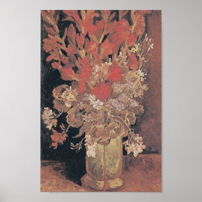 Vase mit Gladioli und Nelken von Van Gogh Poster (Vorne)