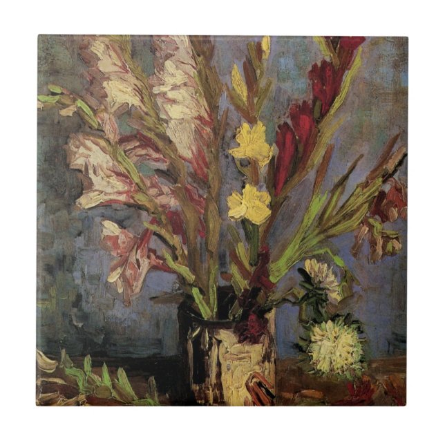 Vase mit Gladioli von Vincent van Gogh Fliese (Vorderseite)