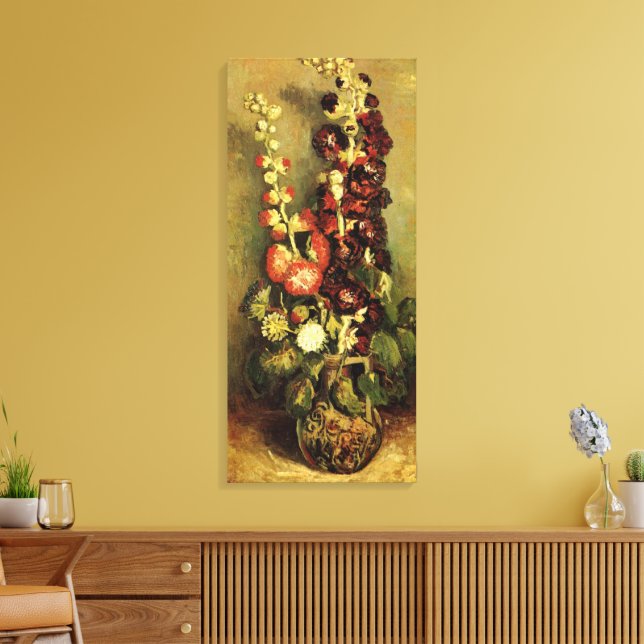 Vase mit Hollyhocks von Vincent van Gogh Leinwanddruck (Insitu (Wohnzimmer))