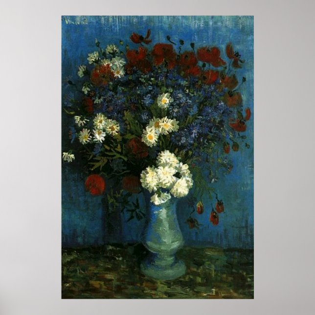 Vase mit Kornblumen und Mohn, van Gogh Poster (Vorne)