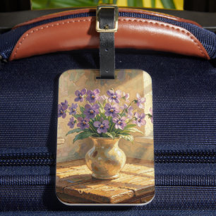 Vase mit lila Veilchen Impasto Gepäckanhänger