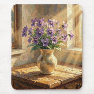 Vase mit lila Veilchen Impasto   Mousepad