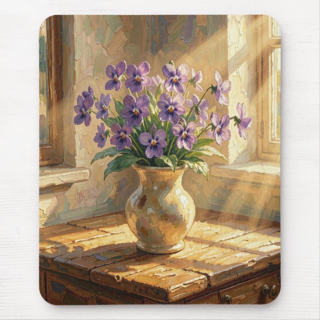 Vase mit lila Veilchen Impasto   Mousepad (Vorne)