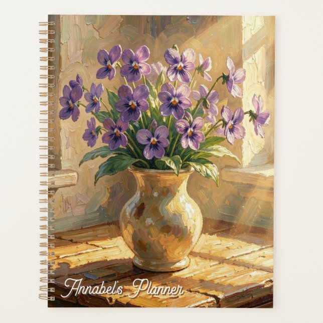 Vase mit lila Veilchen Impasto personalisiert Planer (Vorderseite)