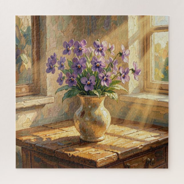 Vase mit lila Veilchen Impasto Puzzle (Vertikal)