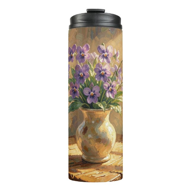 Vase mit lila Veilchen Impasto   Thermosbecher (Vorderseite)