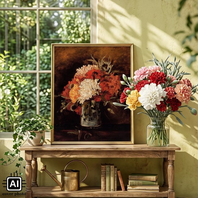 Vase mit Nelken von Vincent van Gogh Poster (Vase with Carnations by Vincent van Gogh is a vintage post impressionism still life painting.)