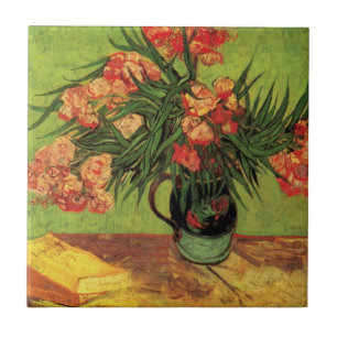 Vase mit Oleanders und Bücher von Vincent van Gogh Fliese