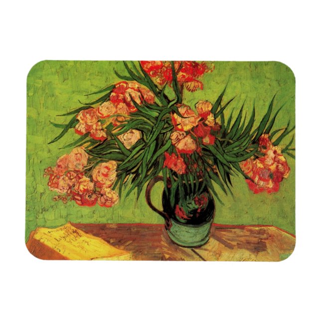 Vase mit Oleanders und Bücher von Vincent van Gogh Magnet (Horizontal)