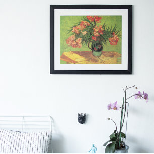 Vase mit Oleanders und Bücher von Vincent van Gogh Poster